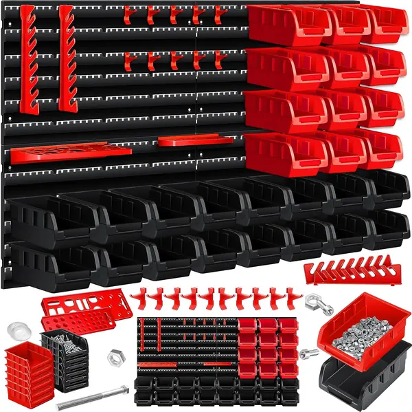Stapelboxen + Wandregal + Werkzeughalter 45-teiliges Set